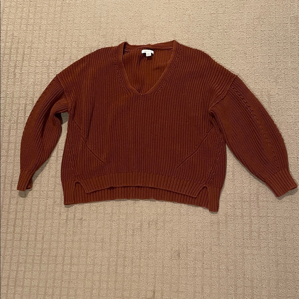 American Eagle Outfitters Women's V-Neck Sweater in Rust